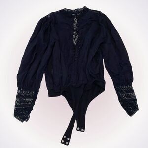 Retrofete black long sleeve lace bodysuit | Sz S